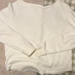 White Waffle Knit Long Sleeve Top